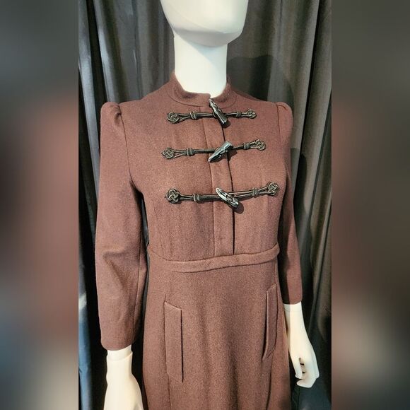 Marc Jacob's Vintage Brown wool Toggle Dress Coat with Standing collar - Picture 14 of 16